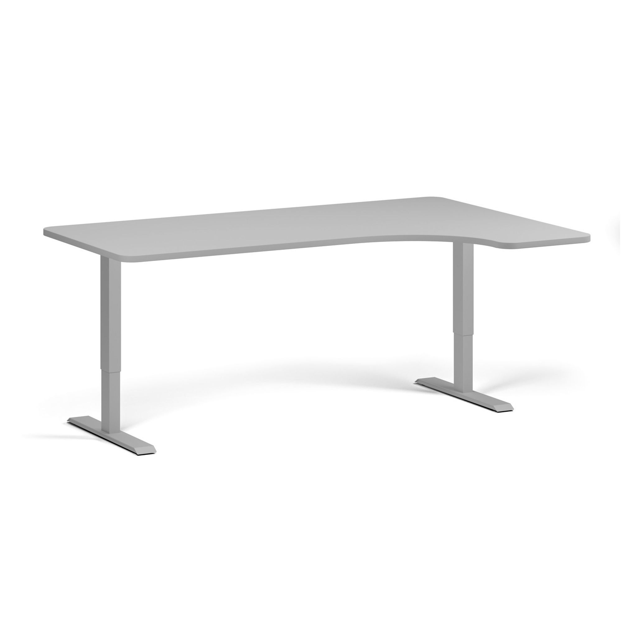 Rohový výškovo nastaviteľný stôl, 180x120 cm, 1 motor, L/P, sivá podnož, sivá