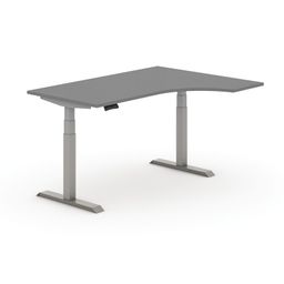 Rohový výškovo nastaviteľný stôl PRIMO ADAPT, 160x120 cm, ľavý, sivá podnož, grafit