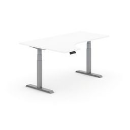 Rohový výškovo nastaviteľný stôl PRIMO ADAPT, 180x120 cm, ľavý, sivá podnož, biela
