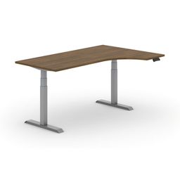 Rohový výškovo nastaviteľný stôl PRIMO ADAPT, 180x120 cm, pravý, sivá podnož, orech