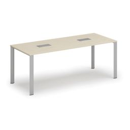 Rokovací stôl PRIMO INFINITY, 200x90 cm, breza + 2x stolná zásuvka TYP IV, strieborná