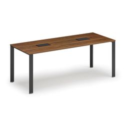 Rokovací stôl PRIMO INFINITY, 200x90 cm, orech + 2x stolná zásuvka TYP II, čierna