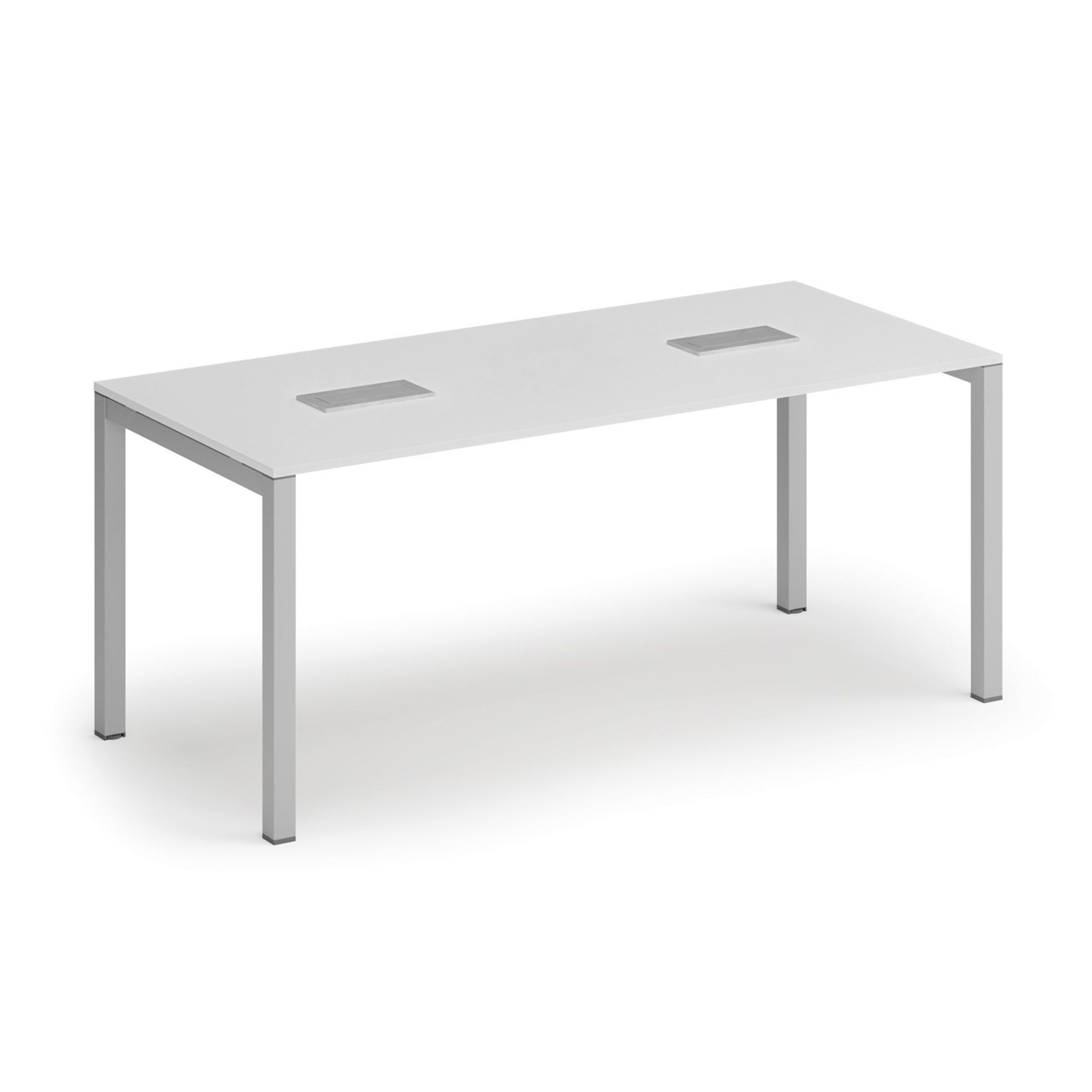 Rokovací stôl PRIMO SQUARE, 180x80 cm, biela + 2x stolná zásuvka TYP VI, strieborná