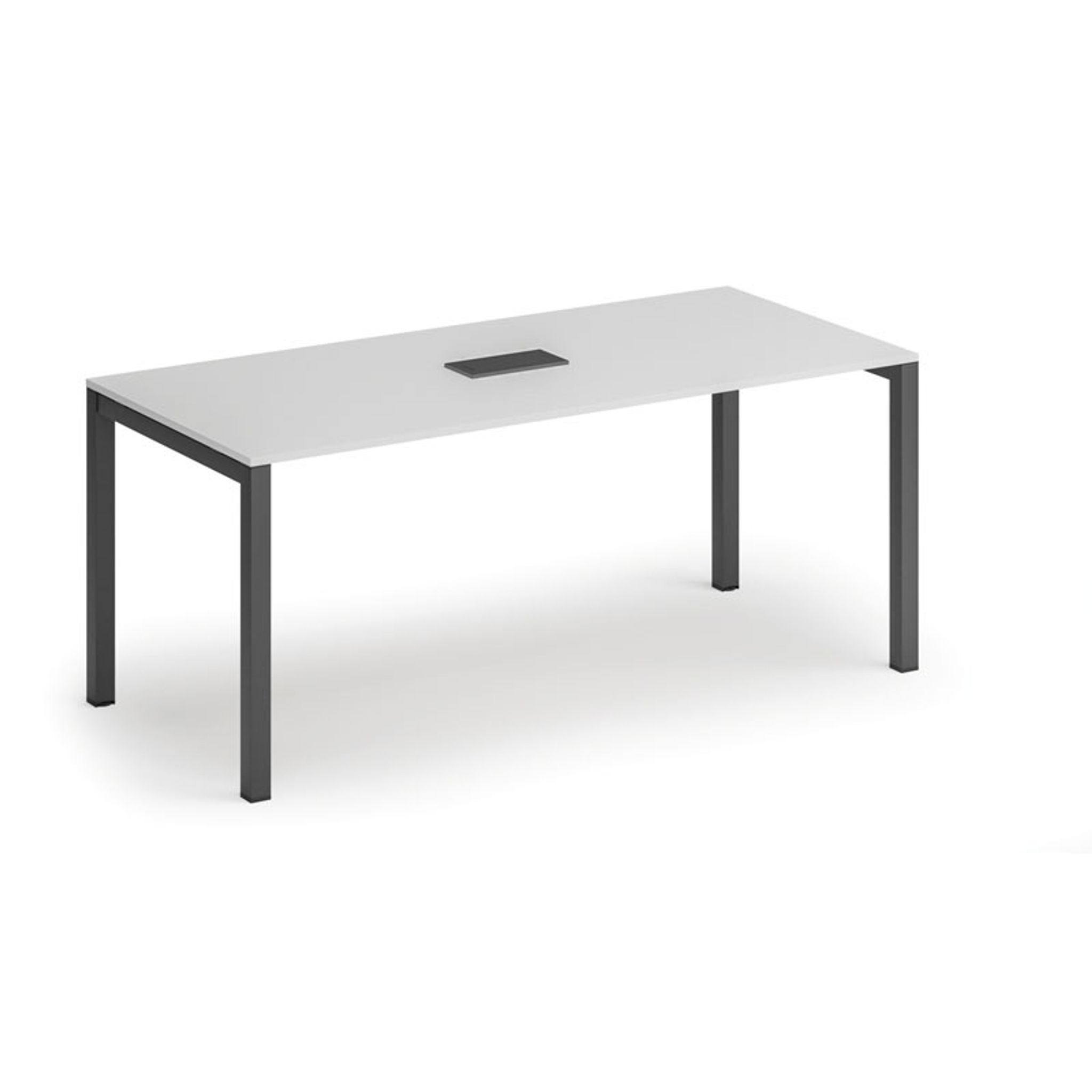 Rokovací stôl PRIMO SQUARE, 180x80 cm, biela + stolná zásuvka TYP III, čierna