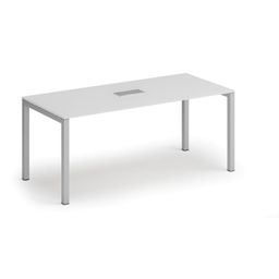 Rokovací stôl PRIMO SQUARE, 180x80 cm, biela + stolná zásuvka TYP IV, strieborná