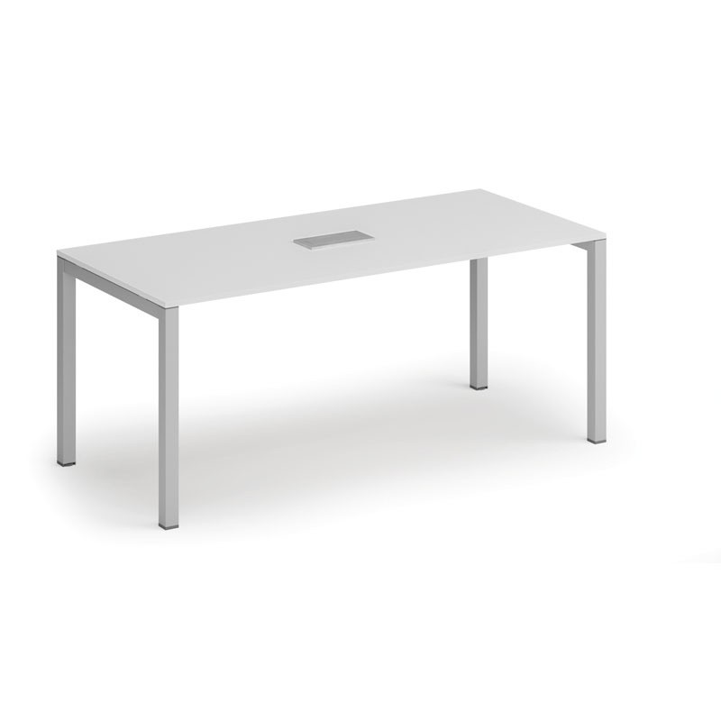 Fotografia produktu: Rokovací stôl PRIMO SQUARE, 180x80 cm, biela + stolná zásuvka TYP VI, strieborná