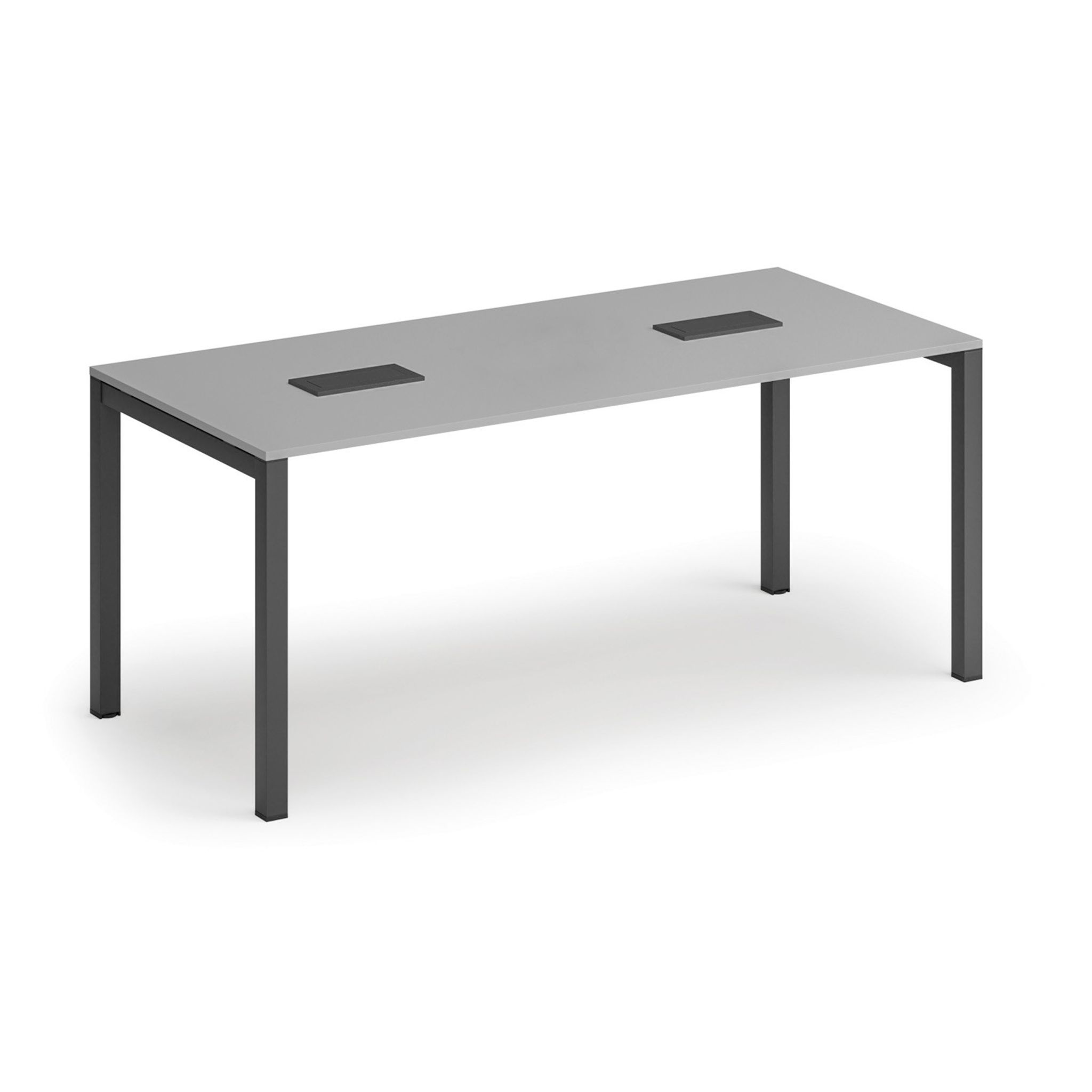 Rokovací stôl PRIMO SQUARE, 180x80 cm, sivá + 2x stolná zásuvka TYP II, čierna