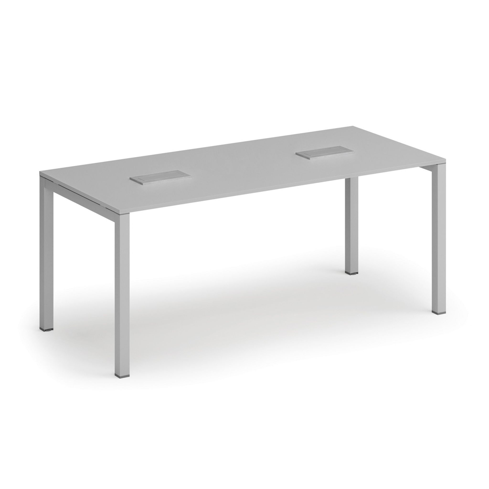 Rokovací stôl PRIMO SQUARE, 180x80 cm, sivá + 2x stolová zásuvka TYP II, strieborná