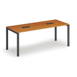 Rokovací stôl PRIMO SQUARE, 200x80 cm, čerešňa + 2x stolná zásuvka TYP I, čierna