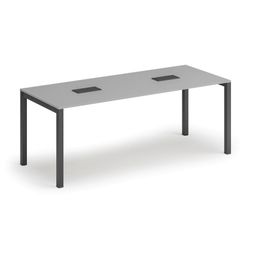 Rokovací stôl PRIMO SQUARE, 200x80 cm, sivá + 2x stolná zásuvka TYP IV, čierna
