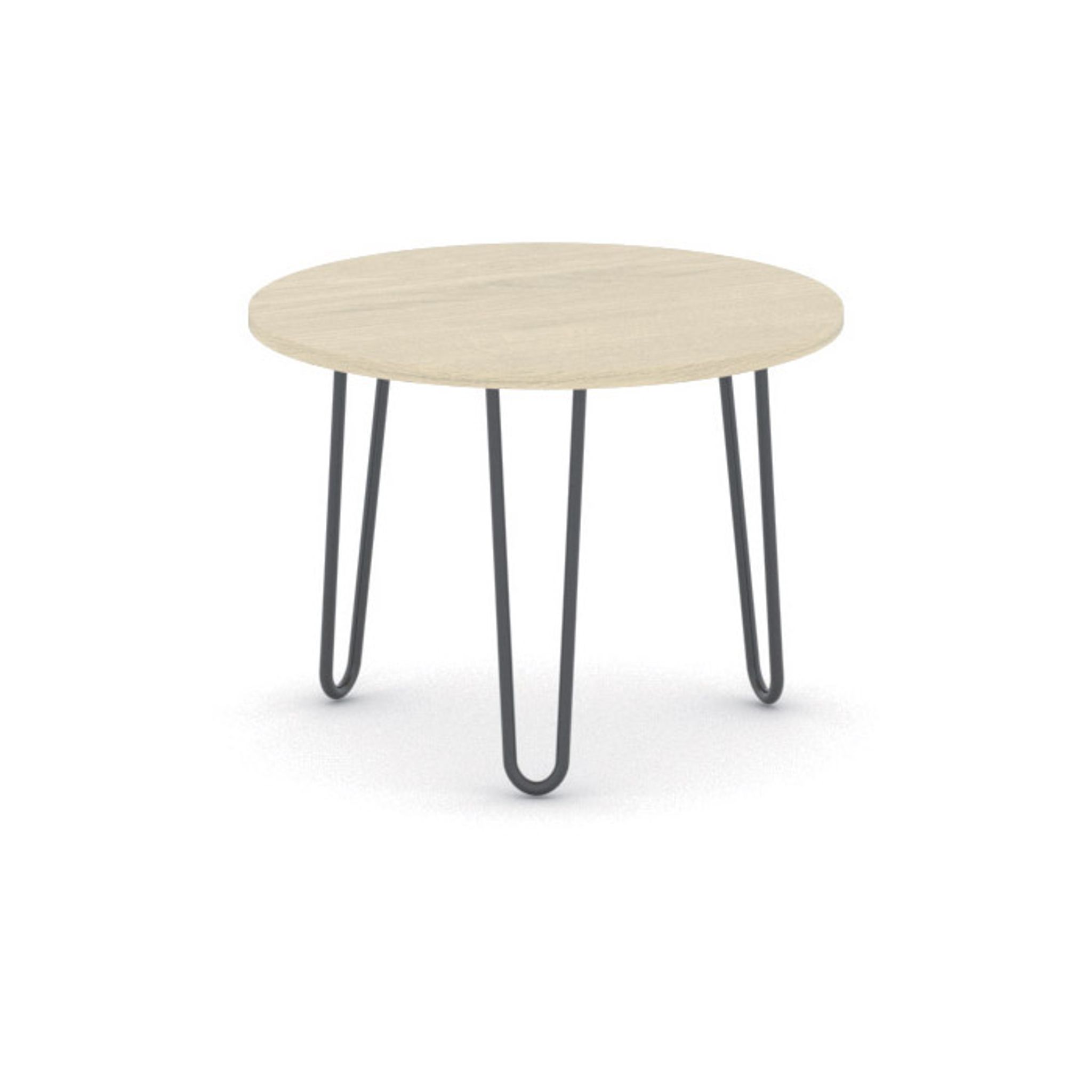 Runder Konferenztisch SPIDER, Durchmesser 60 cm, schwarzes Metallgestell, Eiche natur