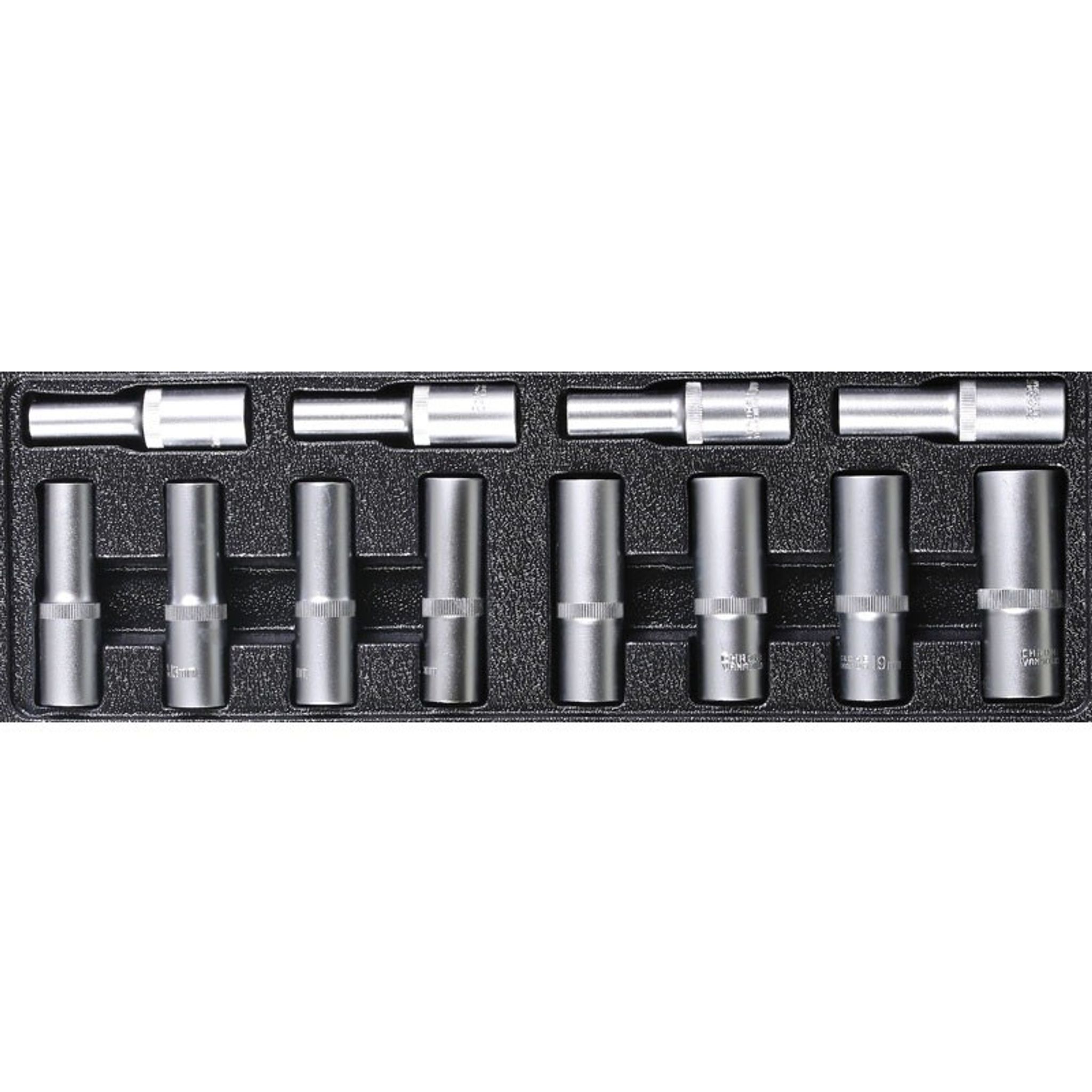 Sada Gola hlavic 12 ks, prodloužené, šestihran -  vložka do zásuvky G2/G6, 40 x 140 x 410 mm, chrom vanadium