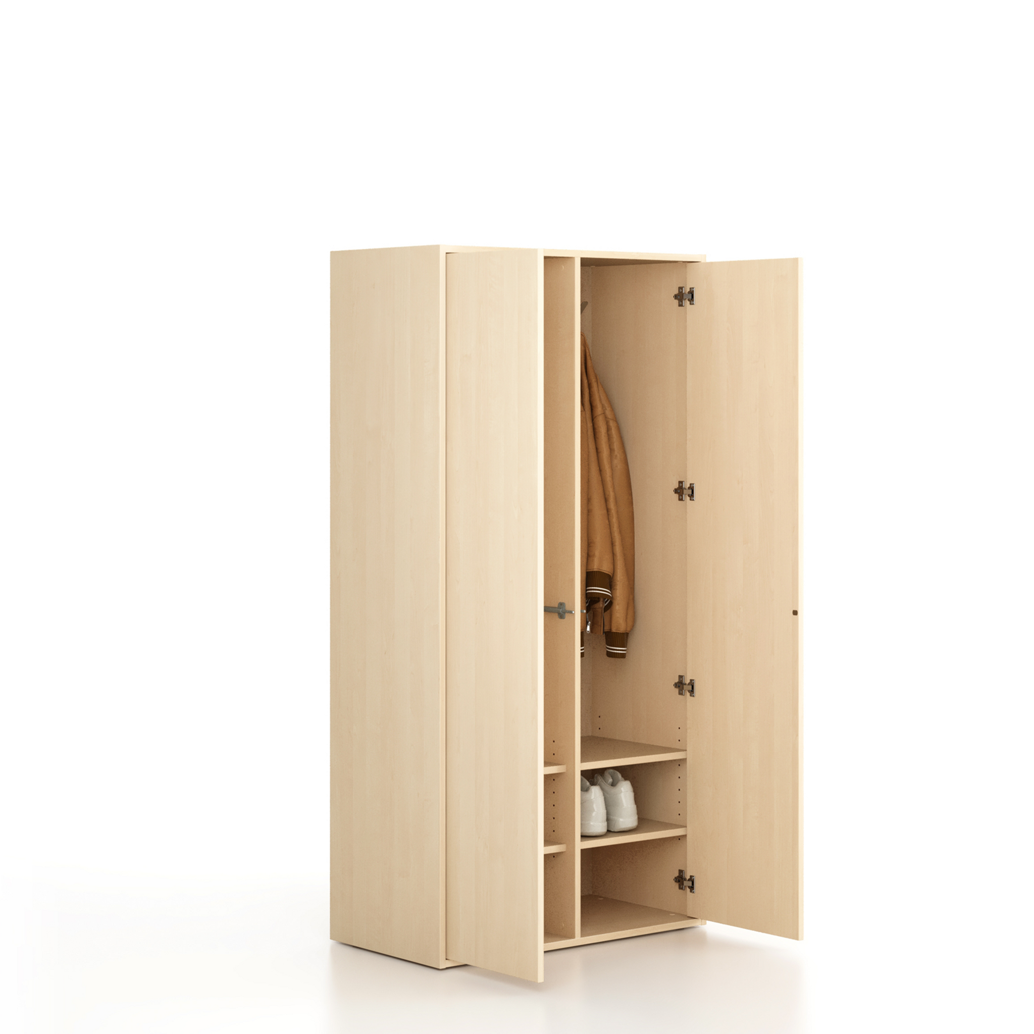 Šatní skříň FRAME, 2 oddíly, 872 x 450 x 1735 mm, PUSH-lock, bříza