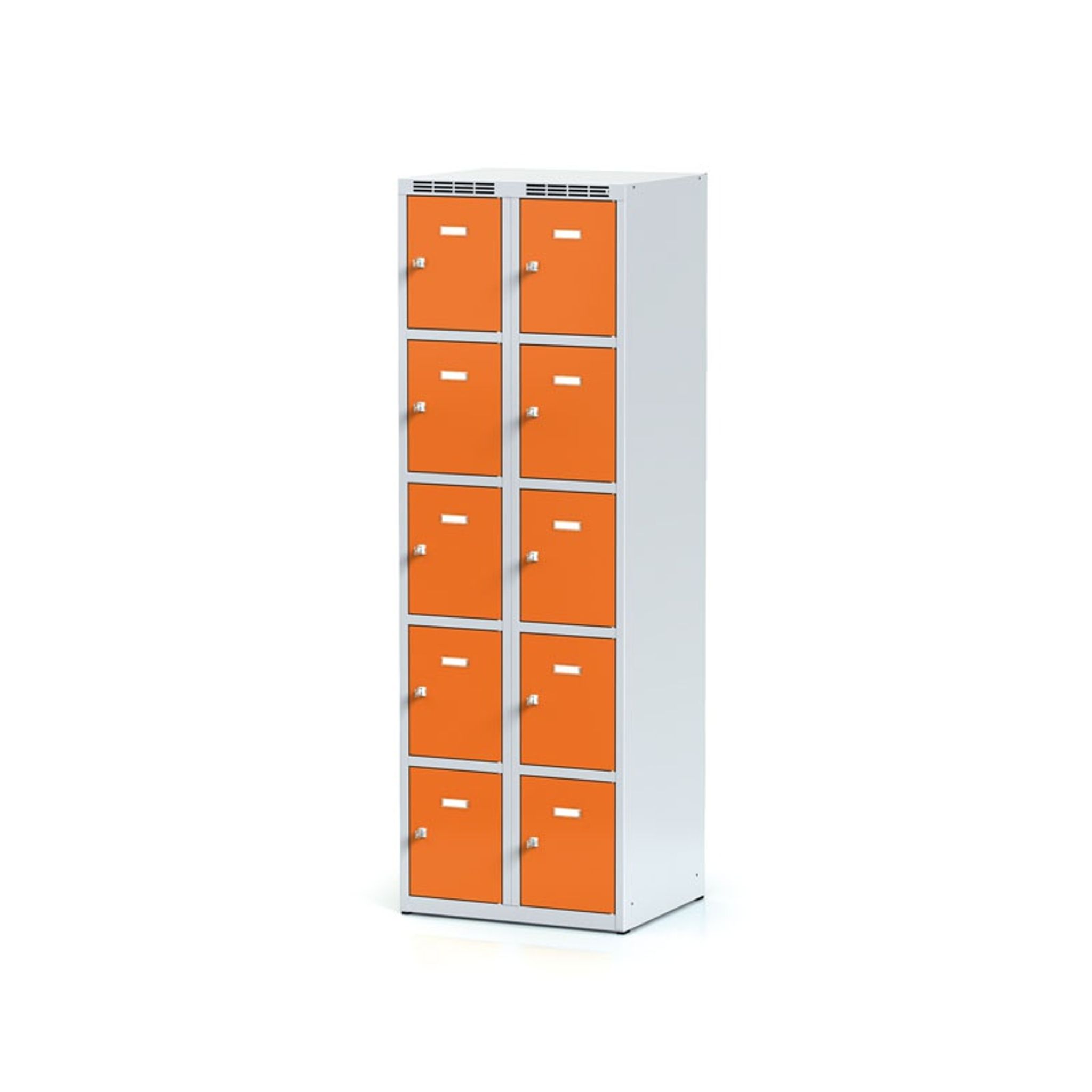 Šatní skříňka s úložnými boxy, 10 boxů, 1800 x 600 x 500 mm, cylindrický zámek, oranžové dveře