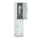 Šatní skříňka s úložnými boxy, 2 boxy, 1800 x 380 x 450 mm, cylindrický zámek, modré dveře