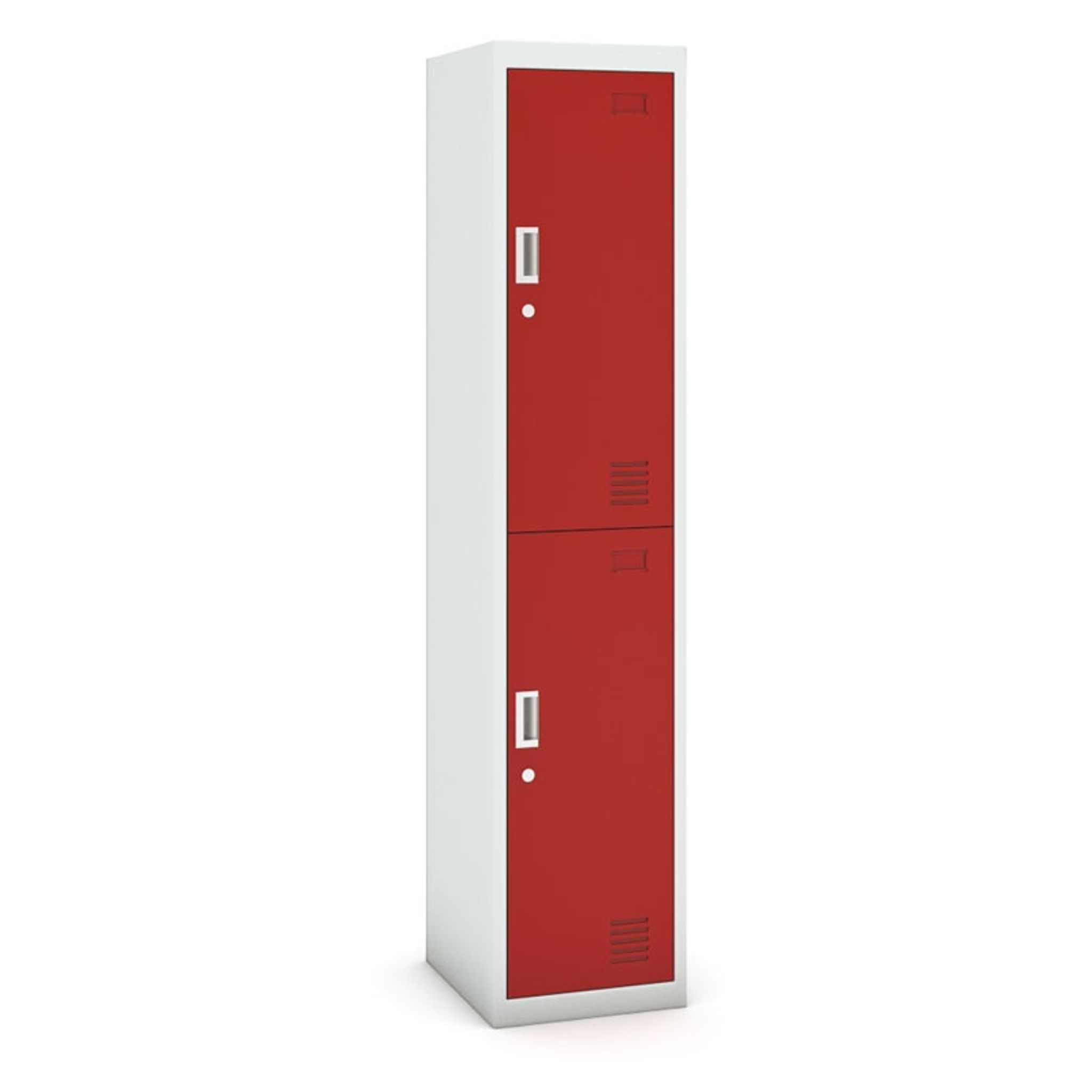 Šatní skříňka s úložnými boxy, 2 boxy, 1800 x 380 x 450 mm, demont, cylindrický zámek, červené dveře
