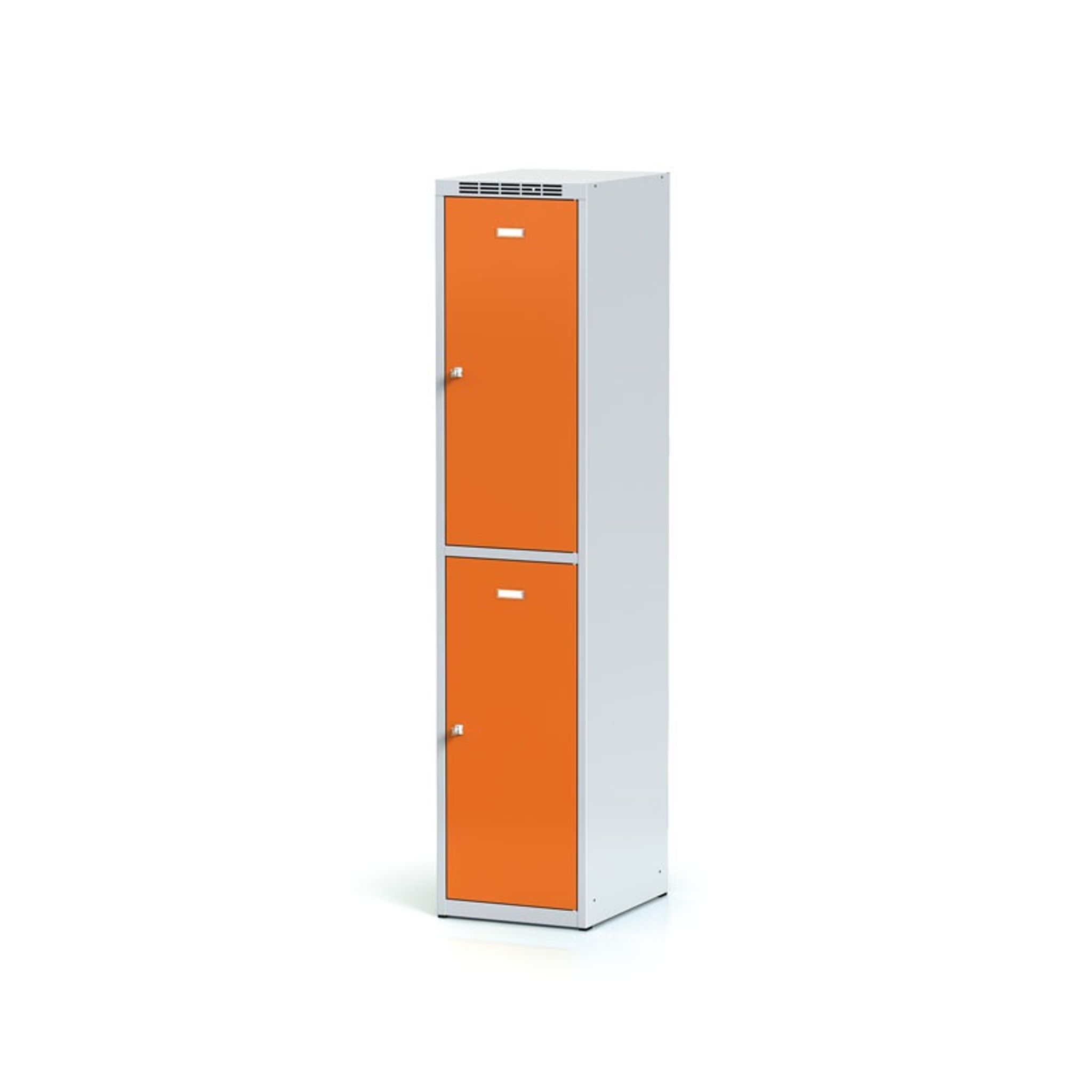 Šatní skříňka s úložnými boxy, 2 boxy, 1800 x 400 x 500 mm, cylindrický zámek, oranžové dveře