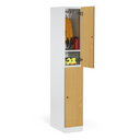 Šatní skříňka s úložnými boxy, 2 boxy, 1850 x 300 x 500 mm, demont, cylindrický zámek, laminované dveře, buk