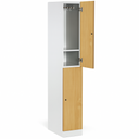 Šatní skříňka s úložnými boxy, 2 boxy, 1850 x 300 x 500 mm, demont, cylindrický zámek, laminované dveře, buk