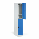 Šatní skříňka s úložnými boxy, 2 boxy, 1850 x 300 x 500 mm, demont, RFID zámek, modré dveře