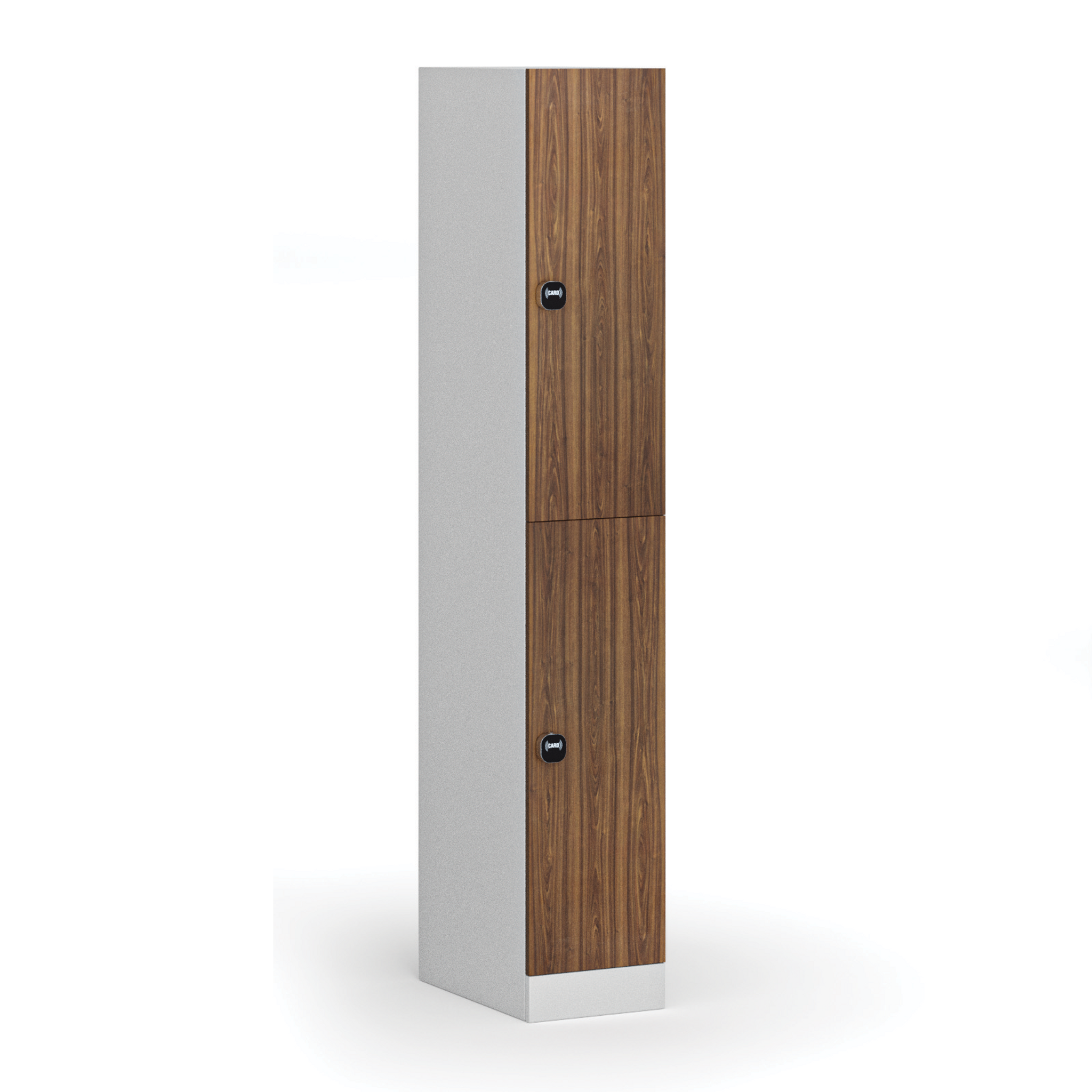 Šatní skříňka s úložnými boxy, 2 boxy, 1850 x 300 x 500 mm, RFID zámek, laminované dveře, ořech