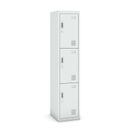 Šatní skříňka s úložnými boxy, 3 boxy, 1800 x 380 x 450 mm, demont, cylindrický zámek, šedé dveře