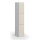 Šatní skříňka s úložnými boxy, 3 boxy, 1850 x 300 x 500 mm, demont, cylindrický zámek, laminované dveře, bříza
