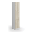 Šatní skříňka s úložnými boxy, 3 boxy, 1850 x 300 x 500 mm, demont, cylindrický zámek, laminované dveře, dub přírodní