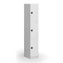 Šatní skříňka s úložnými boxy, 3 boxy, 1850 x 300 x 500 mm, demont, kódový zámek, laminované dveře, bílá