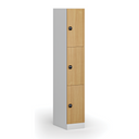Šatní skříňka s úložnými boxy, 3 boxy, 1850 x 300 x 500 mm, demont, RFID zámek, laminované dveře, buk
