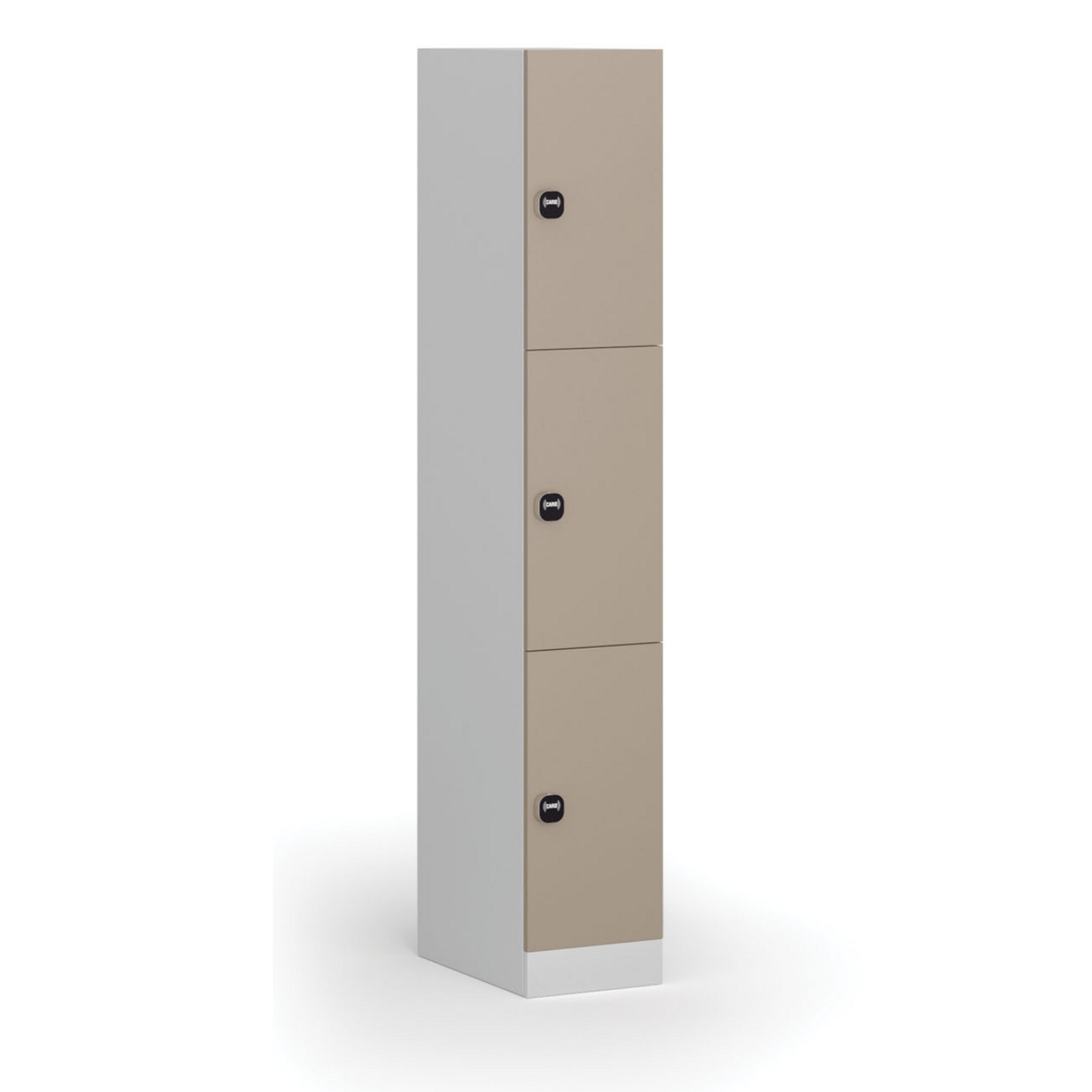 Šatní skříňka s úložnými boxy, 3 boxy, 1850 x 300 x 500 mm, RFID zámek, béžové dveře