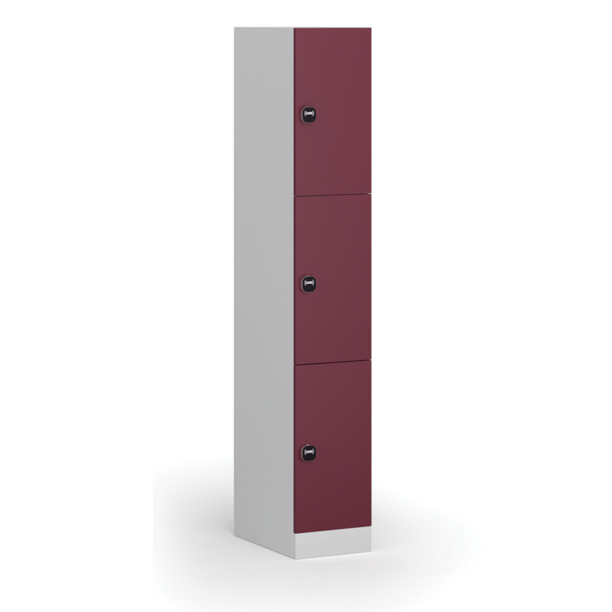 Šatní skříňka s úložnými boxy, 3 boxy, 1850 x 300 x 500 mm, RFID zámek, červené dveře