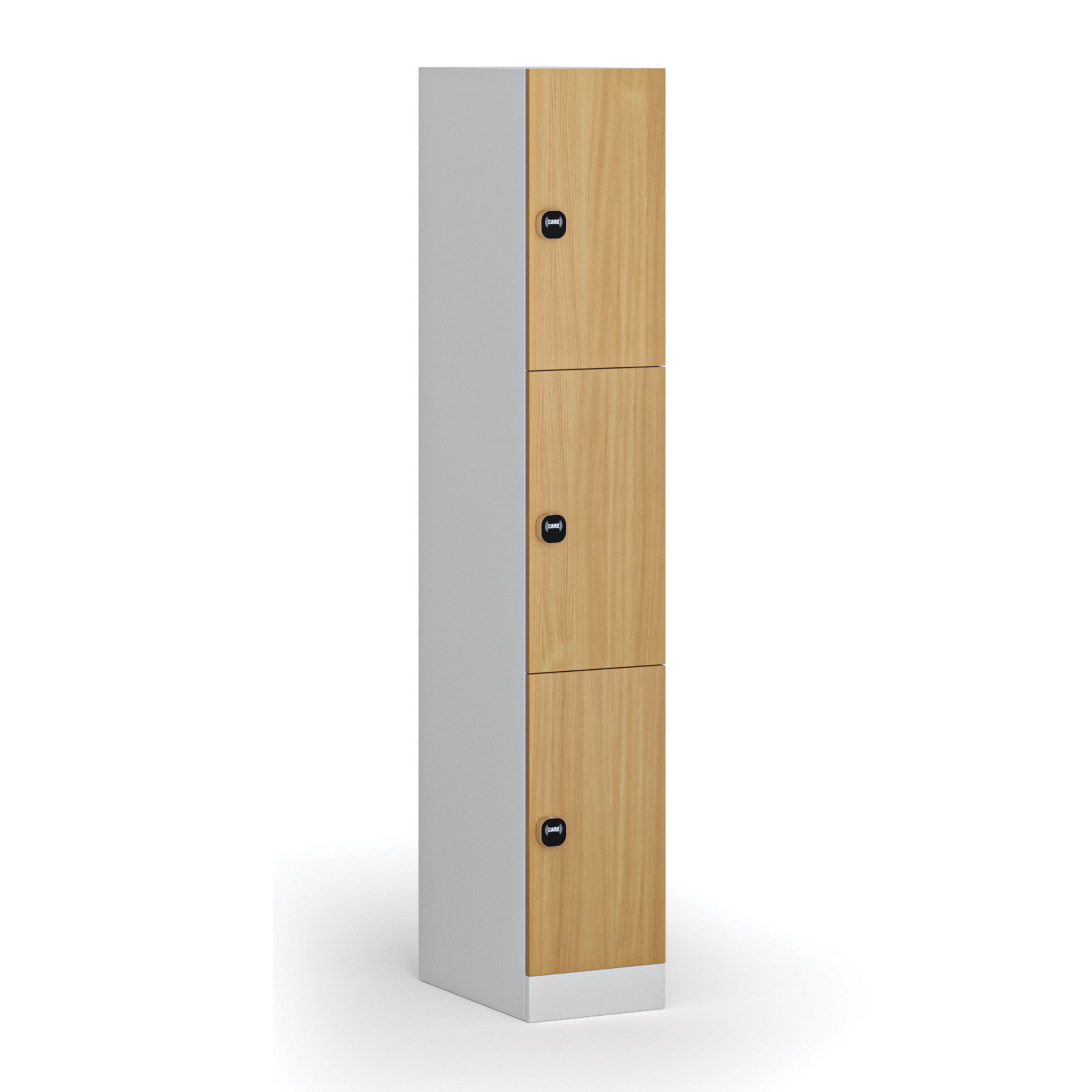 Šatní skříňka s úložnými boxy, 3 boxy, 1850 x 300 x 500 mm, RFID zámek, laminované dveře, buk