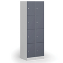 Šatní skříňka s úložnými boxy, 4 boxy, 1850 x 300 x 500 mm, cylindrický zámek, modré dveře