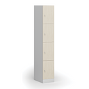 Šatní skříňka s úložnými boxy, 4 boxy, 1850 x 300 x 500 mm, demont, cylindrický zámek, laminované dveře, bříza