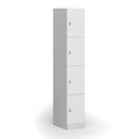 Šatní skříňka s úložnými boxy, 4 boxy, 1850 x 300 x 500 mm, demont, otočný zámek, laminované dveře, bílá