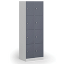Šatní skříňka s úložnými boxy, 4 boxy, 1850 x 300 x 500 mm, demont, otočný zámek, modré dveře