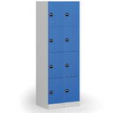 Šatní skříňka s úložnými boxy, 4 boxy, 1850 x 300 x 500 mm, demont, RFID zámek, tmavě šedé dveře