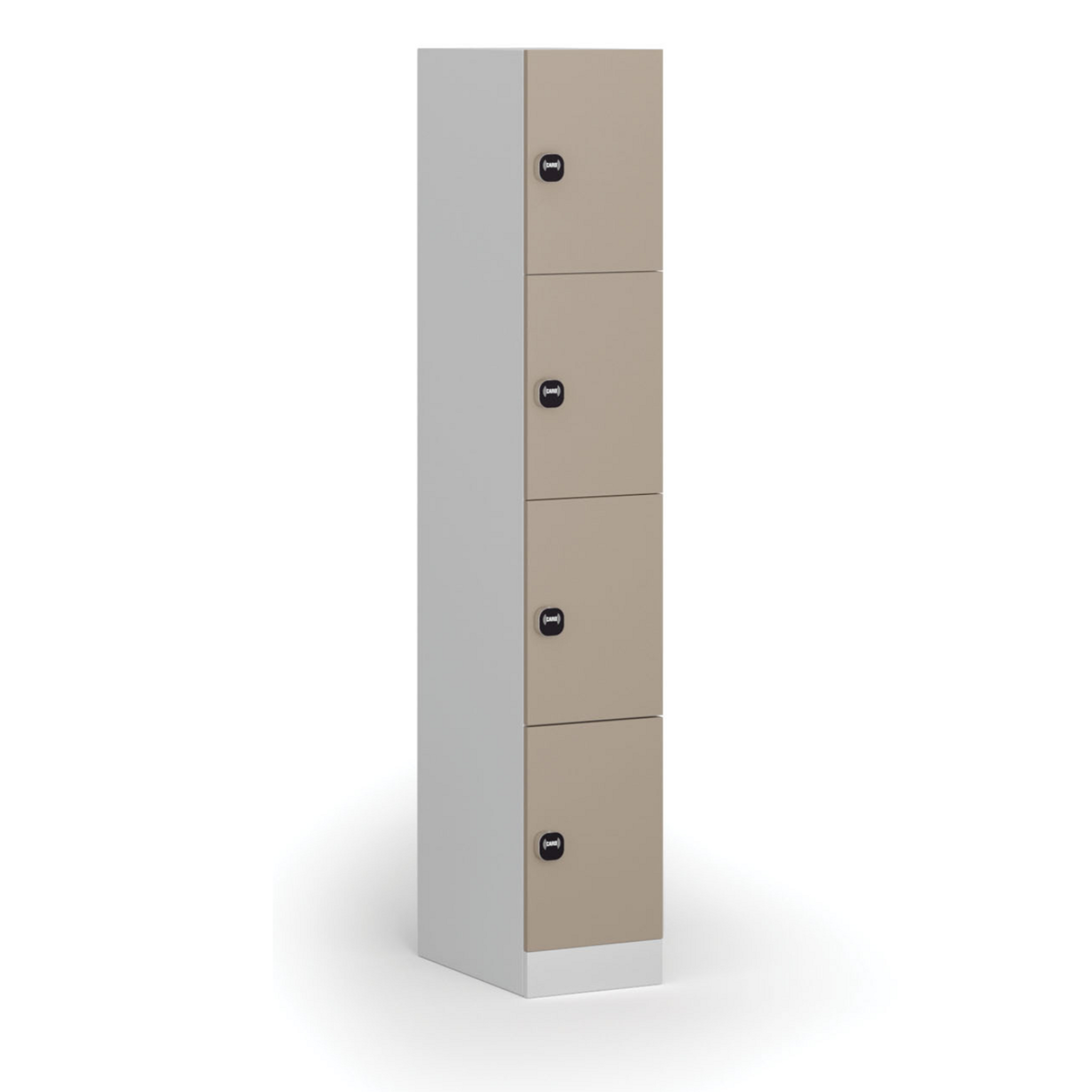 Šatní skříňka s úložnými boxy, 4 boxy, 1850 x 300 x 500 mm, RFID zámek, béžové dveře