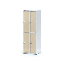 Šatní skříňka s úložnými boxy, 4 boxy 300 mm, laminované dveře bříza, cylindrický zámek