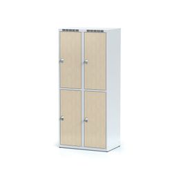 Šatní skříňka s úložnými boxy, 4 boxy 400 mm, laminované dveře bříza, cylindrický zámek