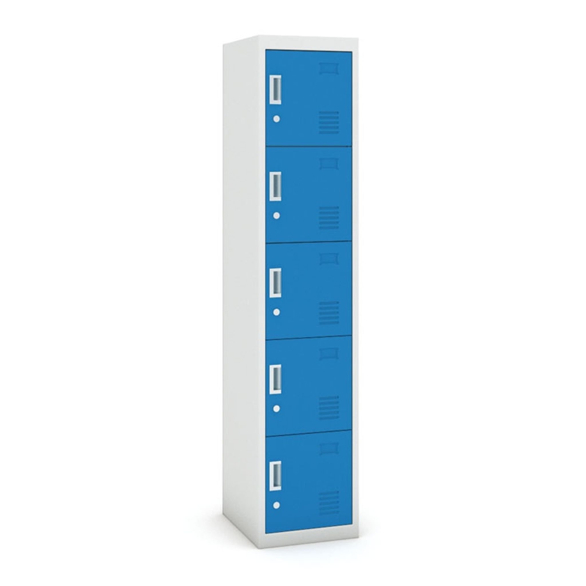 Šatní skříňka s úložnými boxy, 5 boxů, 1800 x 380 x 450 mm, demont, cylindrický zámek, modré dveře