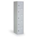 Šatní skříňka s úložnými boxy, 5 boxů, 1820 x 380 x 500 mm, demont, cylindrický zámek, šedé dveře