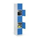 Šatní skříňka s úložnými boxy, 5 boxů, 1850 x 300 x 500 mm, cylindrický zámek, modré dveře