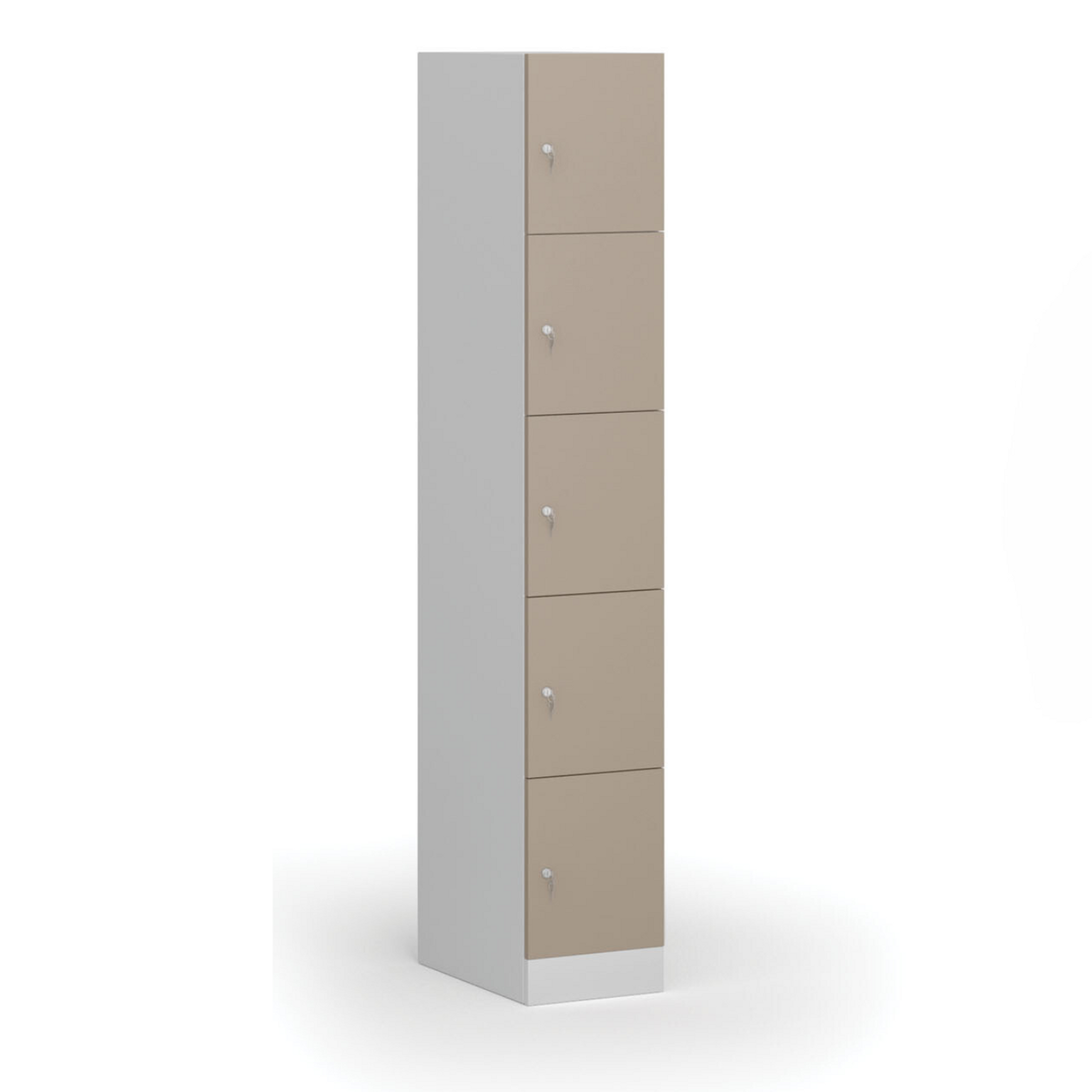 Šatní skříňka s úložnými boxy, 5 boxů, 1850 x 300 x 500 mm, demont, cylindrický zámek, béžové dveře