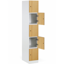 Šatní skříňka s úložnými boxy, 5 boxů, 1850 x 300 x 500 mm, demont, cylindrický zámek, laminované dveře, bříza