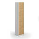 Šatní skříňka s úložnými boxy, 5 boxů, 1850 x 300 x 500 mm, demont, cylindrický zámek, laminované dveře, buk