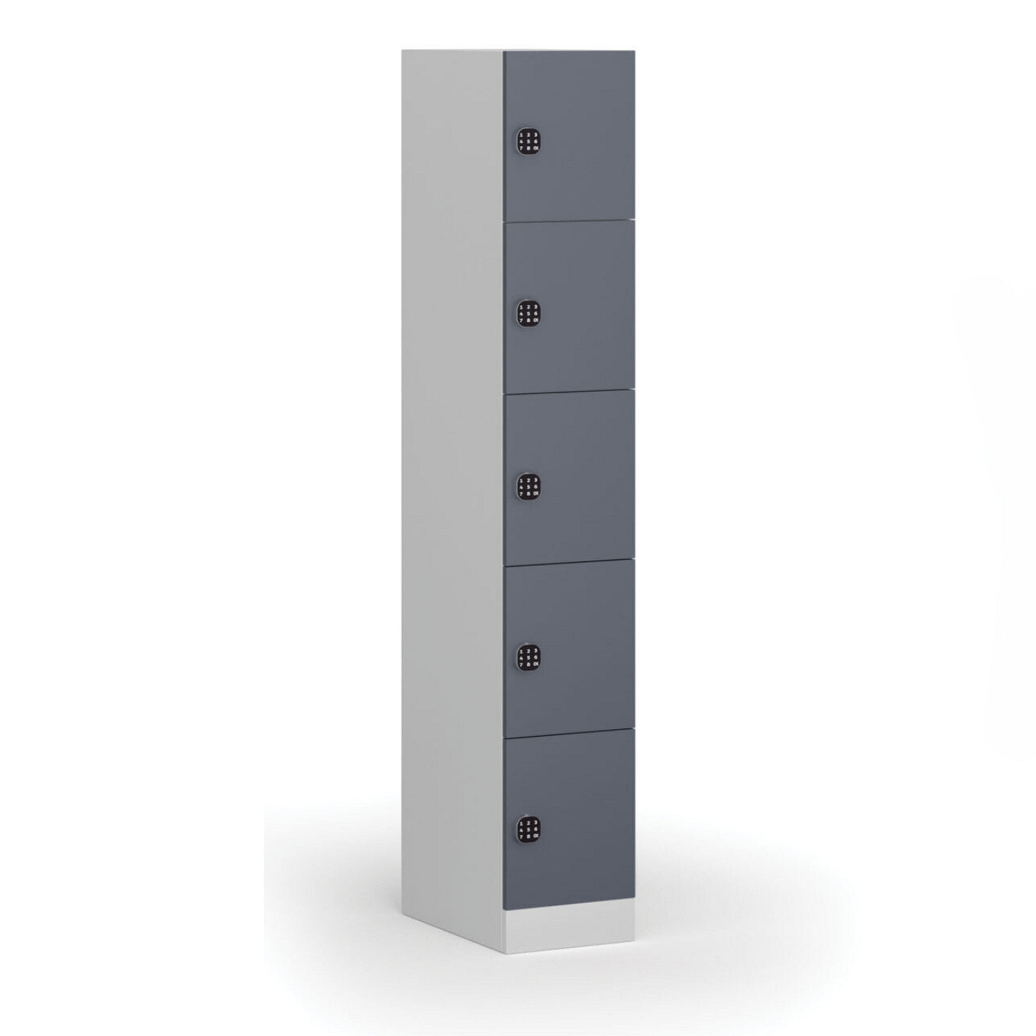 Šatní skříňka s úložnými boxy, 5 boxů, 1850 x 300 x 500 mm, demont, kódový zámek