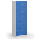 Šatní skříňka s úložnými boxy, 5 boxů, 1850 x 300 x 500 mm, demont, otočný zámek, modré dveře