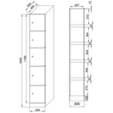 Šatní skříňka s úložnými boxy, 5 boxů, 1850 x 300 x 500 mm, mechanický kódový zámek, laminované dveře, bílá